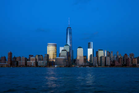 Manhattan Skyline from Jersey at twilight, New York Cityの写真素材