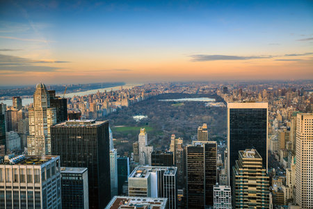 Central Park aerial view, Manhattan, New York; Park is surrounded by skyscraperのeditorial素材