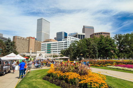 DENVER- SEPTEMBER 2: Civic Center park in downtown Denver on September 2, 2014.The park is located at the intersection of Colfax Avenue and Broadway.のeditorial素材