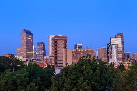 Denver skyline long exposure at twilight.の写真素材