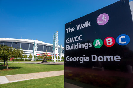 ATLANTA, GEORGIA - August 4: The Georgia Dome in Downtown Atlanta is home to the Atlanta Falcons August 4, 2014 in Atlanta, Georgia.のeditorial素材