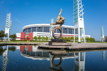 ATLANTA, GEORGIA - August 4: The Georgia Dome in Downtown Atlanta is home to the Atlanta Falcons August 4, 2014 in Atlanta, Georgia.のeditorial素材