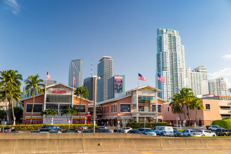 MIAMI - August 8 : View of Miami Marina and Bayside Marketplace in August 8, 2014.  The marina was completely rebuilt and reopened in 1997のeditorial素材