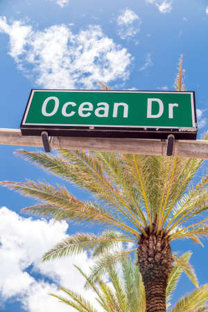 Street sign of famous street Ocean Drive in Miami South Beachの写真素材