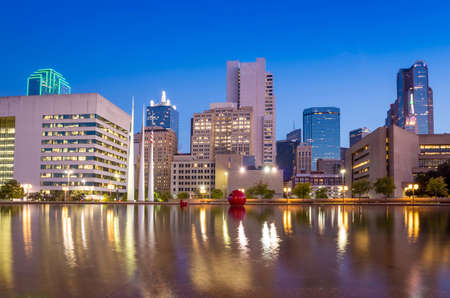 Dallas, Texas cityscape with blue sky at twilight, Texasの写真素材