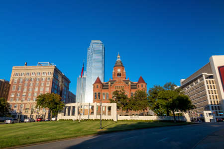 Dallas, Texas cityscape with blue sky, Texasの写真素材