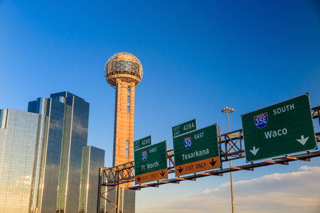 Dallas, Texas cityscape with blue sky, Texasのeditorial素材