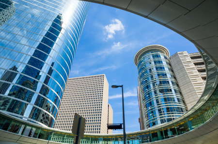 Skyscrapers against blue sky in downtown of Houston, Texas USAのeditorial素材