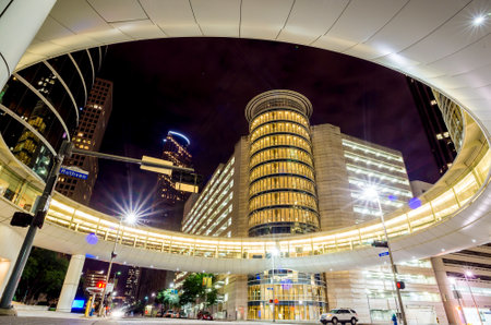 Skyscrapers at night in downtown of Houston, Texas USAのeditorial素材