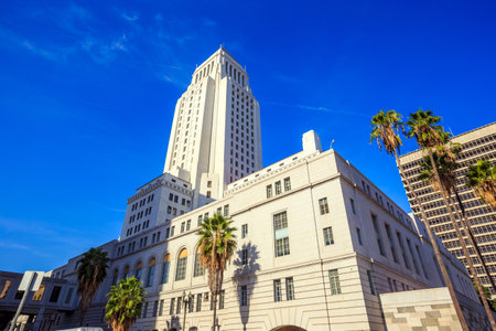 Historic Los Angeles City Hall with blue sky, CA USAのeditorial素材