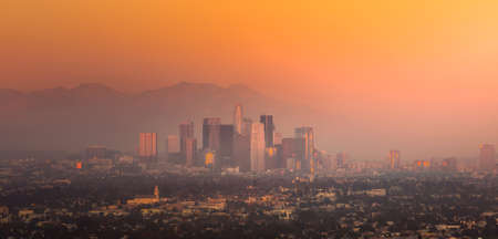 Downtown Los Angeles skyline at twilight CA.の写真素材