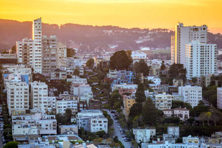 View of San Francisco from the Coit Tower at sunsetの写真素材