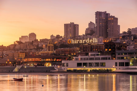 SAN FRANCISCO, USA - November 4:  Ghirardelli Square at sunset on October 4, 2014 in San Francisco, CA. It's a landmark public square with shops and restaurants in the Fisherman's Wharfのeditorial素材