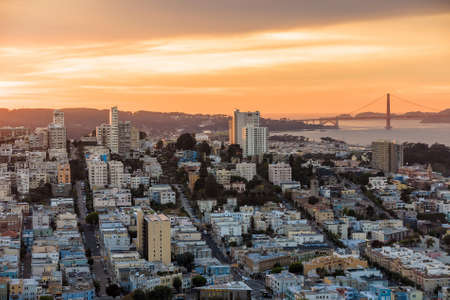 View of San Francisco from the Coit Tower at sunsetの写真素材