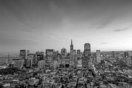 Beautiful view of  business center in downtown San Francisco in black and whiteの写真素材