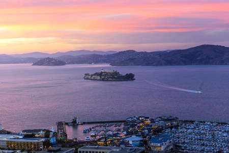 Alcatraz Island in San Francisco, USA at sunsetの写真素材