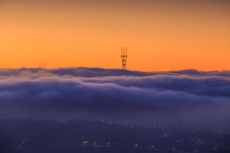 Sutro Tower telecommunication tower in San Francisco at sunriseの写真素材
