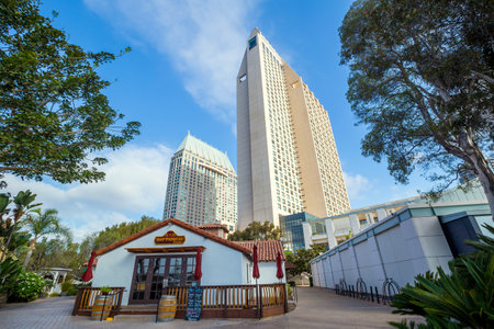 SAN DIEGO, USA - SEPTEMBER 28, 2014: The San Diego Bayfront on September 28, 2014 it's a combination of tourist attractions, waterfront accessibility, and bargain entertainment.のeditorial素材