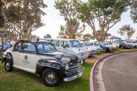 SAN DIEGO, USA - SEPTEMBER 28, 2014: Outdoor Exhibition of  retro cars at Embarcadero Marina Park North, San Diego on September 28, 2014のeditorial素材