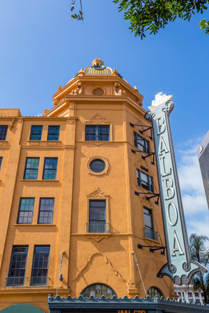 SAN DIEGO-SEP 28, 2014:  Balboa Theatre in San Diego on September 28, 2014. It was listed in the National Register of Historic Places in 1996.のeditorial素材