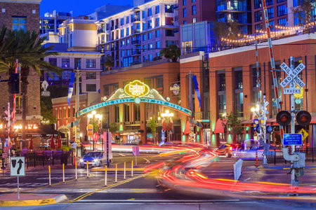 SAN DIEGO-SEP 28, 2014: The Gaslamp Quarter in San Diego, California, on September 28, 2014 The Gaslamp Quarter extends from Broadway to Harbor Drive, and from 4th to 6th Avenue.のeditorial素材