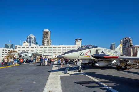 SAN DIEGO-SEP 28, 2014:The historic aircraft carrier, USS Midway now a museum docked in Downtown San Diego, on September 28, 2014のeditorial素材