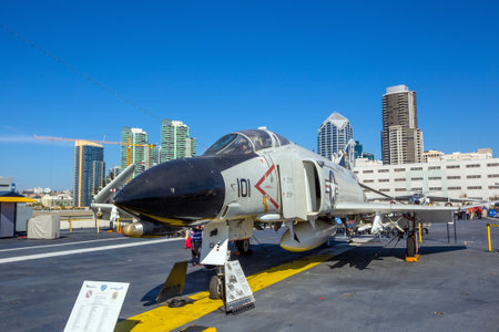SAN DIEGO-SEP 28, 2014:The historic aircraft carrier, USS Midway now a museum docked in Downtown San Diego, on September 28, 2014のeditorial素材
