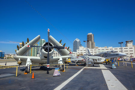 SAN DIEGO-SEP 28, 2014:The historic aircraft carrier, USS Midway now a museum docked in Downtown San Diego, on September 28, 2014のeditorial素材