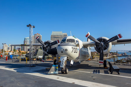 SAN DIEGO-SEP 28, 2014:The historic aircraft carrier, USS Midway now a museum docked in Downtown San Diego, on September 28, 2014のeditorial素材