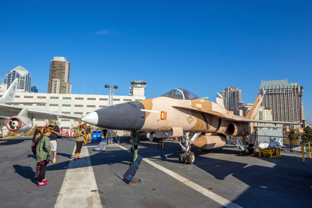 SAN DIEGO-SEP 28, 2014:The historic aircraft carrier, USS Midway now a museum docked in Downtown San Diego, on September 28, 2014のeditorial素材
