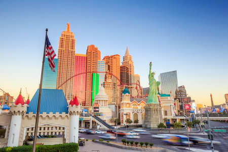 LAS VEGAS - OCT 29 : View of the strip on October 29, 2014 in Las Vegas. The Las Vegas Strip is an approximately 4.2-mile stretch of Las Vegas Boulevard in Clark County, Nevada.のeditorial素材