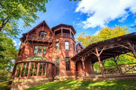 Hartford, CT- OCTOBER 15: The Mark Twain House and Museum on October 15, 2014. It was the home of Samuel Langhorne Clemens (a.k.a. Mark Twain) from 1874 to 1891 in Hartford, Connecticut.のeditorial素材