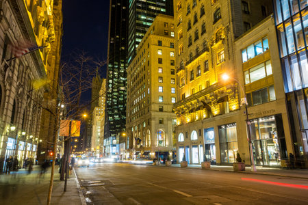 NEW YORK CITY - FEB 11: Shopping street at 5th Avenue in NYC with tourists on  February 11, 2015. It is considered among the most expensive and best shopping streets in the world.のeditorial素材