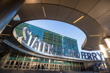 NEW YORK CITY - FEB 11: Staten Island Ferry building on February 11, 2015 in Manhattan, New York City.のeditorial素材