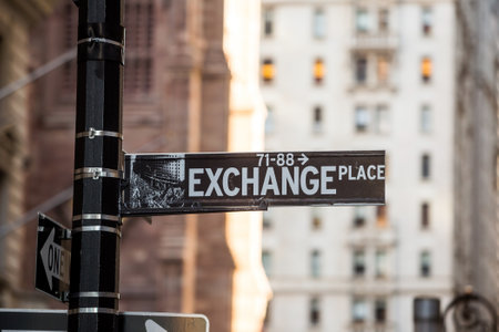 Exchange Place sign in New York Cityのeditorial素材
