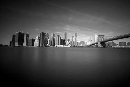 New York City Skyline, Manhattan and Brooklyn bridge view in black and whiteの写真素材