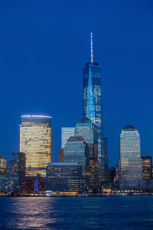Manhattan Skyline from Jersey at twilight, New York Cityの写真素材