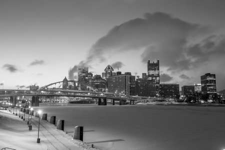 Skyline of downtown Pittsburgh at sunriseの写真素材