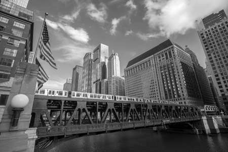 Chicago downtown and Chicago Riverの写真素材