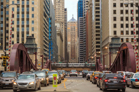 Chicago downtown and the vintage steel bridgeのeditorial素材
