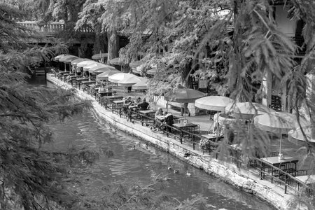 SAN ANTONIO, TEXAS, USA - SEP 29: Section of the famous Riverwalk on September 29, 2014 in San Antonio, Texas. A bustling place with many restaurants and bars.のeditorial素材