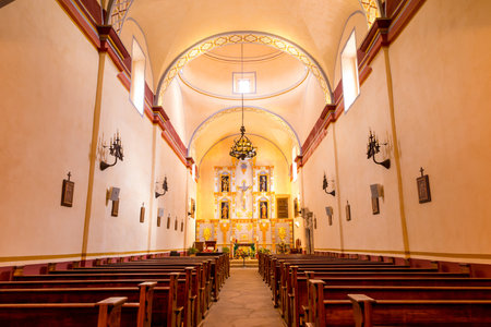 Interior of Mission San Jose is a historic Catholic mission in San Antonio, Texas, USAのeditorial素材