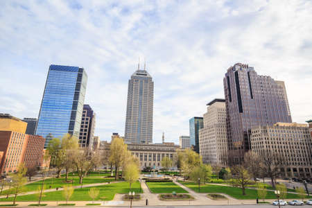 Downtown Indianapolis skyline with blue skyの写真素材