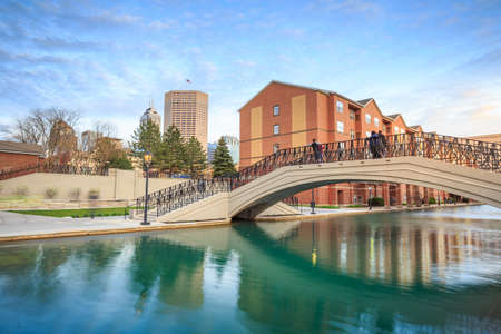 Downtown of Indianapolis by Indiana Central Canalの写真素材