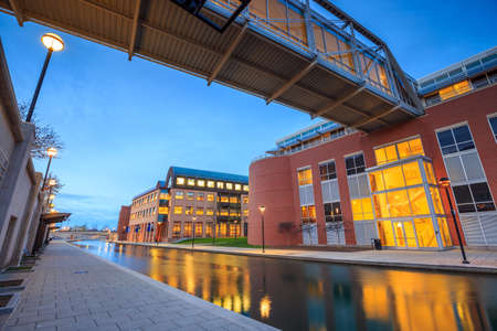 Downtown of Indianapolis by Indiana Central Canal areaの写真素材