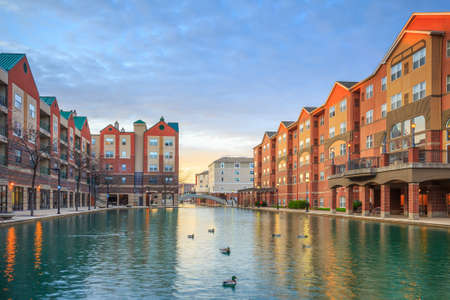 Downtown of Indianapolis by Indiana Central Canalの写真素材