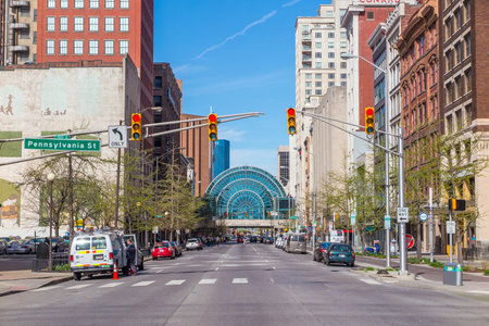 INDIANAPOLIS, INDIANA, April 14 : Downtown Indianapolis on April 14, 2015. Indianapolis was founded in 1821 as a planned city for the new seat of Indiana's state governmentのeditorial素材