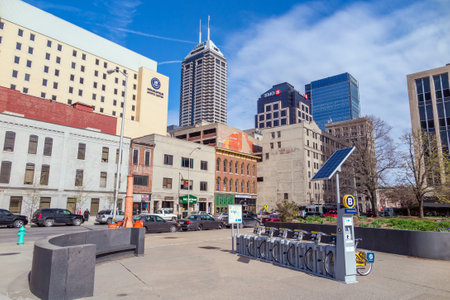 INDIANAPOLIS, INDIANA, April 14 : Downtown Indianapolis on April 14, 2015. Indianapolis was founded in 1821 as a planned city for the new seat of Indiana's state governmentのeditorial素材
