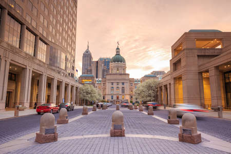 The Indiana Statehouse at twilightの写真素材