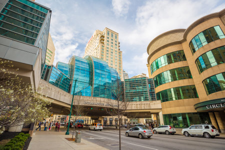 INDIANAPOLIS, INDIANA, April 14 : Downtown Indianapolis on April 14, 2015. Indianapolis was founded in 1821 as a planned city for the new seat of Indiana's state governmentのeditorial素材